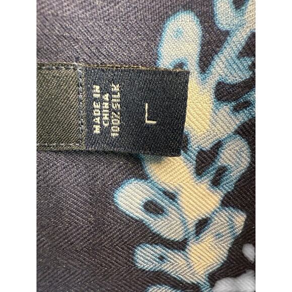 Nautica 100% Silk Button Down Shirt Hawaiian Floral Print Navy Blue Men's Sz L - Picture 9 of 9